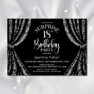 Invitación Cortina de lentejuelas negras y blancas Cumpleaños