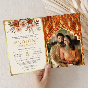 Invitación Cortina floral de color naranja quemado para boda 