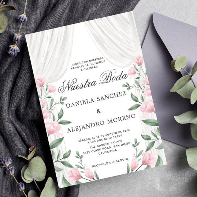 Invitación Cortina floral de Rubor Nuestra Boda Boda española (Subido por el creador)