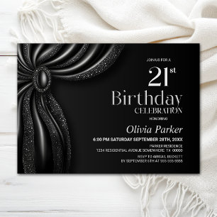 Invitación Cortina Negra Elegante Cumpleaños 21