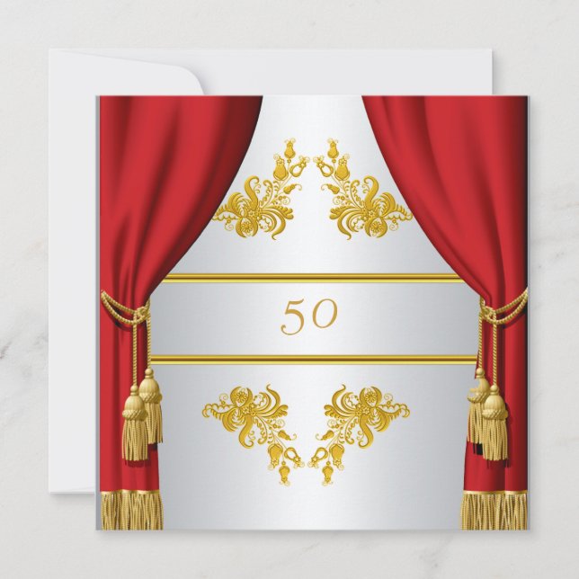 Invitación Cortina roja plata dorada Cumpleaños An (Anverso)