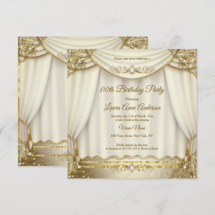 Invitación Cortinas de cumpleaños elegantes perla crema beige