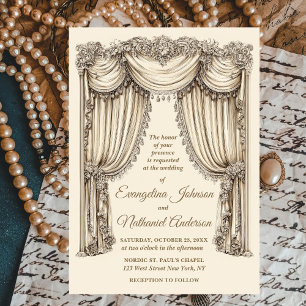 Invitación Cortinas de época dorada antiguas e intemporales p