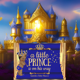 Invitación Cortinas de oro azul real Prince Baby Shower Étnic