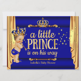 Invitación Cortinas de oro azul real Prince Baby Shower grand