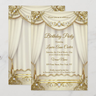 Invitación Cortinas de perlas de color beige dorado elegante 