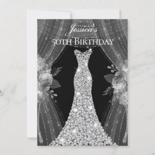 Invitación Cortinas plateadas Vestidas Mujeres Fiesta 50 de C