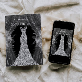 Invitación Cortinas plateadas Vestir fiesta de cumpleaños núm