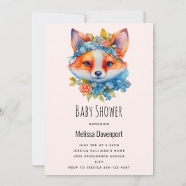 Invitación Corto Naranja Fox con Floral Crown Baby Shower