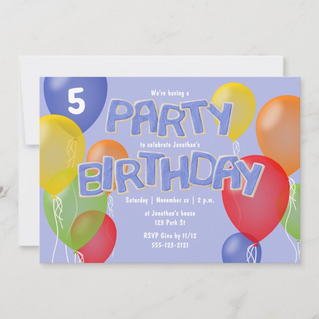 Invitación cortos de helado azul letras galletas cumpleaños (Anverso)