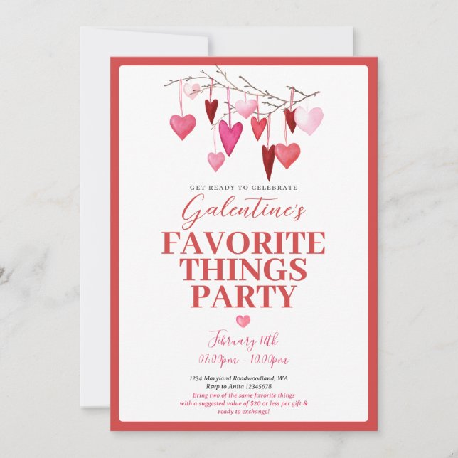 Invitación Cosa favorita rosa para el Fiesta de Valentine en  (Anverso)