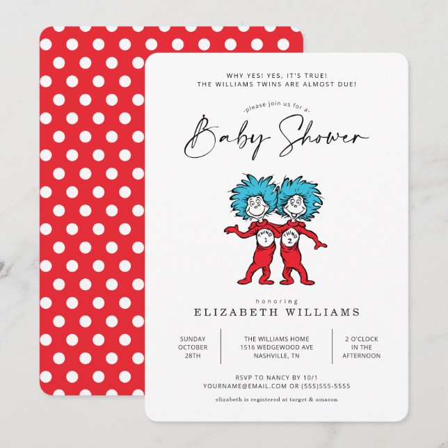 Invitación Cosa Una Cosa Dos | Red Twins Baby Shower (Anverso / Reverso)