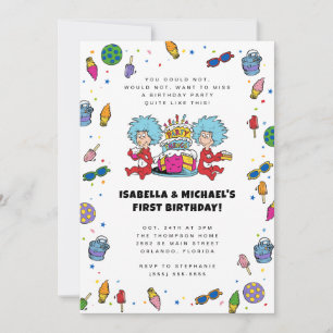 Invitación Cosa Uno Cosa Dos   Cumpleaños de Gemelos Confeti