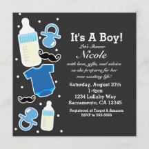 Cosas de Baby Shower Niño Azul y Gris Moderno