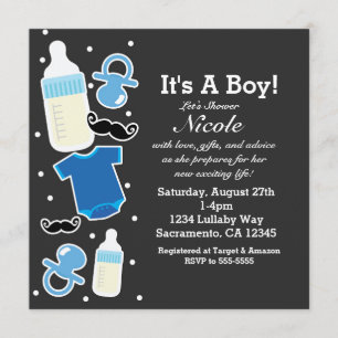 Invitación Cosas de Baby Shower Niño Azul y Gris Moderno