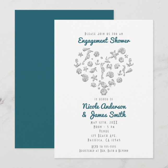 Invitación Cosas de playa Corazón de Diamante Elegante Modern (Anverso / Reverso)