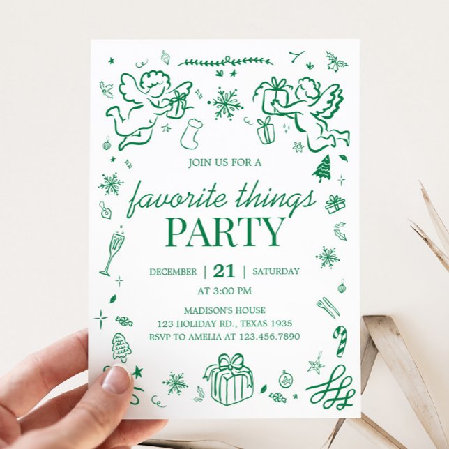 Invitación Cosas favoritas atraen a Navidades Fiesta (Hand Drawn Favorite Things Christmas Party Invitation)