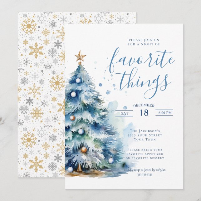 Invitación Cosas Favoritas de Navidad Fiesta de Comida (Anverso / Reverso)
