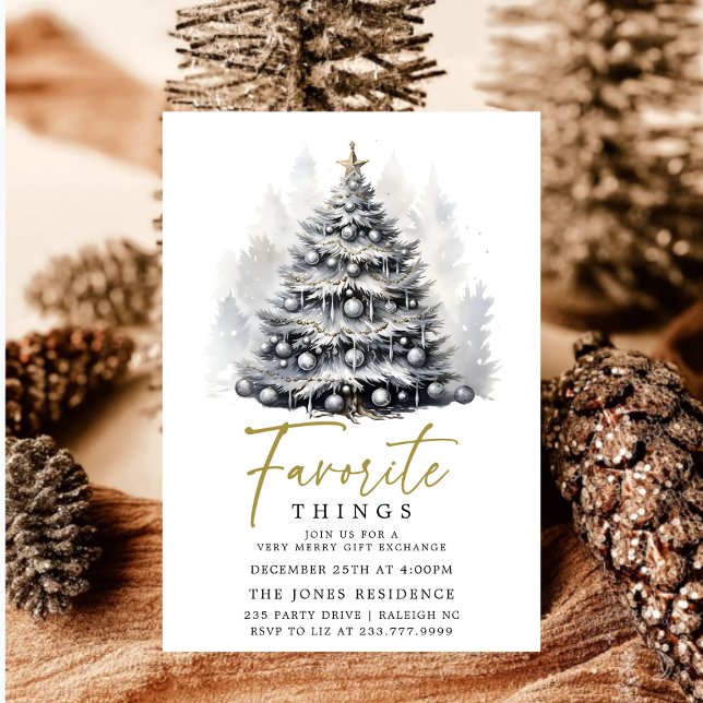 Invitación Cosas favoritas del árbol de Navidad blanco negro  (Subido por el creador)