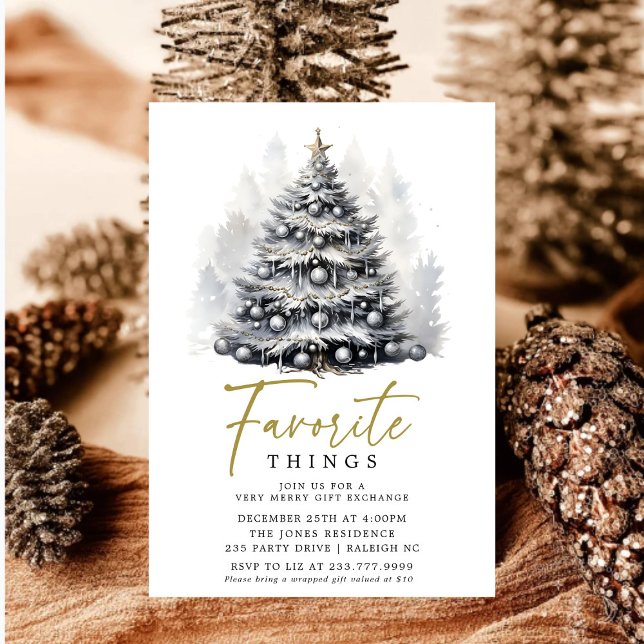 Invitación Cosas favoritas del árbol de Navidad blanco negro  (Subido por el creador)
