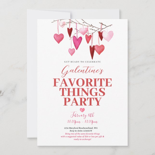 Invitación Cosas favoritas del Fiesta de San Valentín (Anverso)