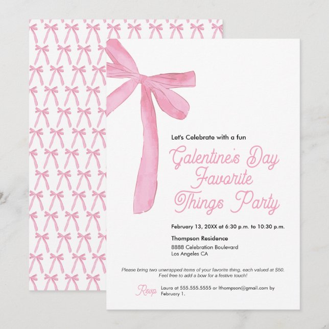 Invitación Cosas favoritas del tema del Fiesta de Galentine " (Anverso / Reverso)