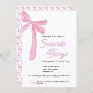 Invitación Cosas favoritas Fiesta Bow rosado