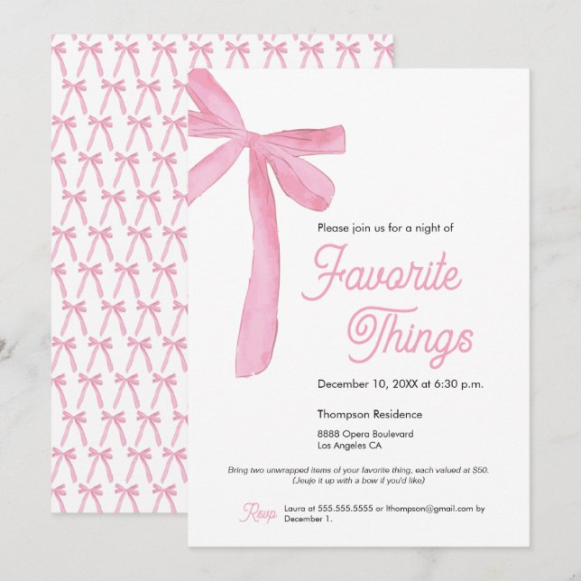 Invitación Cosas favoritas Fiesta Cute rosado (Anverso / Reverso)