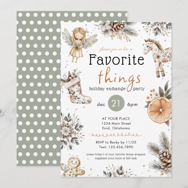 Invitación Cosas Favoritas Intercambio de Regalos Boho Fiesta (Anverso / Reverso)