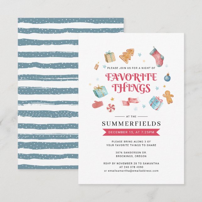 Invitación Cosas favoritas modernas Navidades vacaciones (Anverso / Reverso)