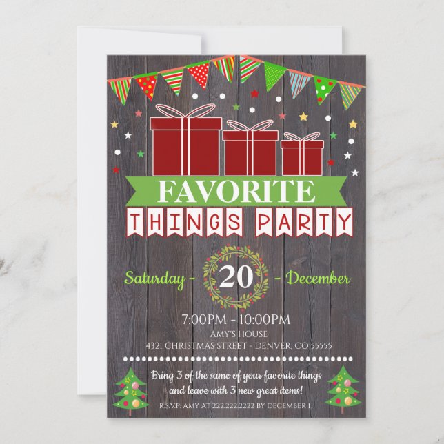 Invitación Cosas favoritas Navidades de intercambio de regalo (Anverso)