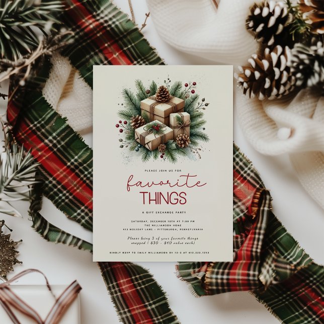 Invitación Cosas favoritas Navidades festivos y intercambio d (Favorite Things Christmas Party Invitation )