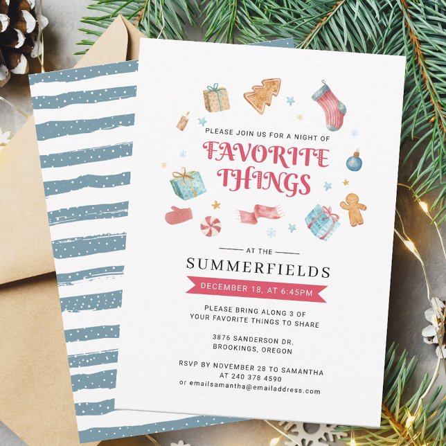 Invitación Cosas favoritas Navidades Fiesta de la familia de  (Christmas Favorite Thanks Boho Party Invitation)