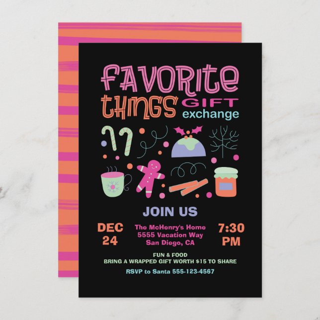 Invitación Cosas Favoritas Navidades Regalo Fiesta de Exchang (Anverso / Reverso)