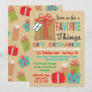 Invitación Cosas favoritas Navidades Regalo Intercambio
