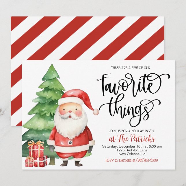 Invitación Cosas favoritas para la fiesta de Navidad (Anverso / Reverso)