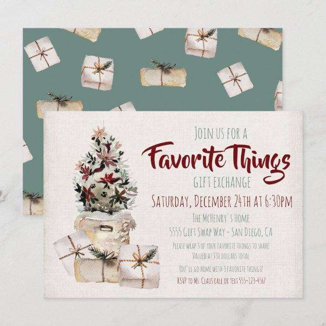 Invitación Cosas favoritas regalo paquetes de papel marrón de (Anverso / Reverso)