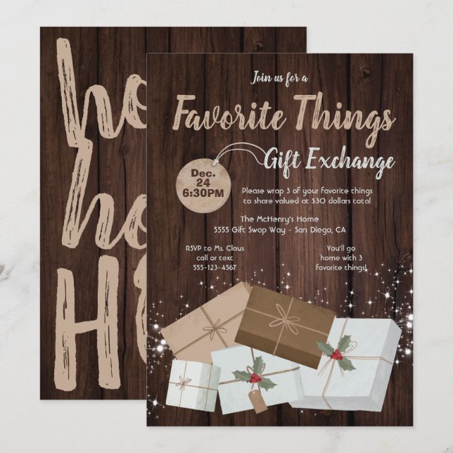 Invitación Cosas favoritas regalo paquetes de papel marrón de (Anverso / Reverso)