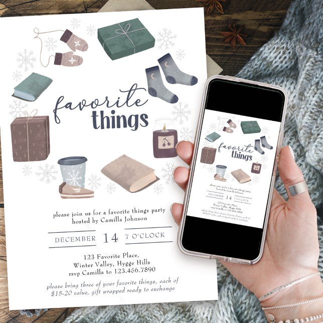 Invitación Cosas favoritas Winter Wreath Fiesta de intercambi (Favorite Things holiday gift exchange party invitation)