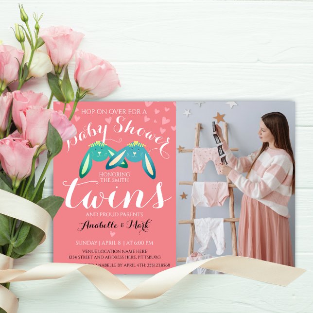 Invitación Cosas gemelas pasas Pastel Neutral Foto de Baby Sh (Subido por el creador)