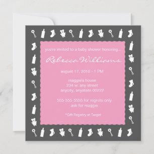 Invitación Cosas negras y rosas para el bebé invitadas