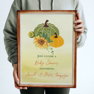 Invitación Cosecha Calabaza Cute Girasoles Baby Shower Amaril