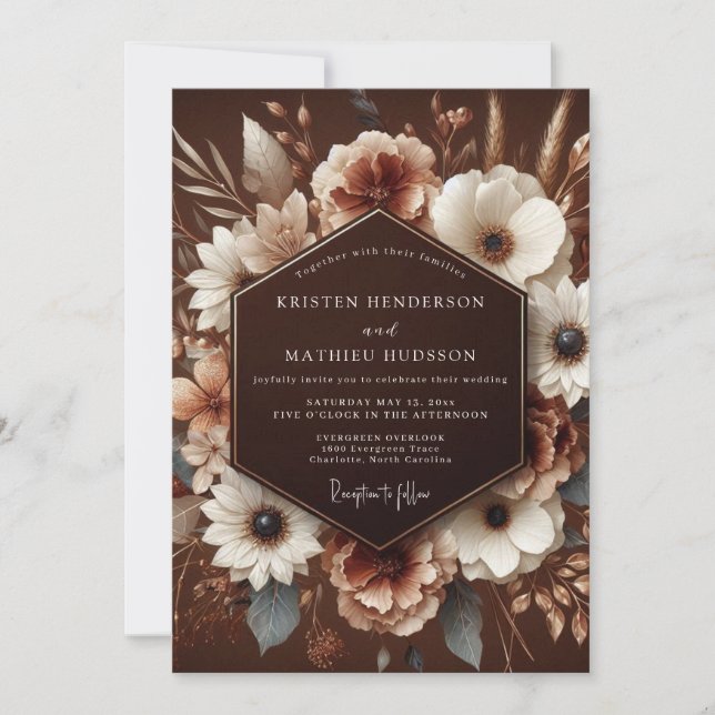 Invitación Cosecha de boda de floración marrón (Anverso)
