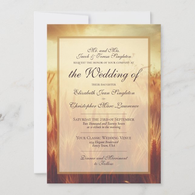 Invitación Cosecha de hierbas de otoño dorado formal de boda (Anverso)