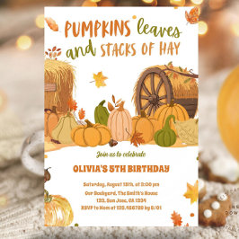 Invitación Cosecha de Otoño Calabaza Hojas Pilas de Heno