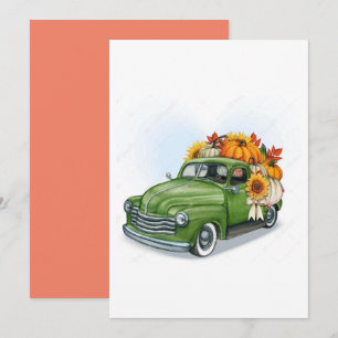 Invitación Cosecha de otoño en un camión verde