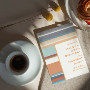 Invitación Cosecha de otoño moderna 35º cumpleaños franjas co