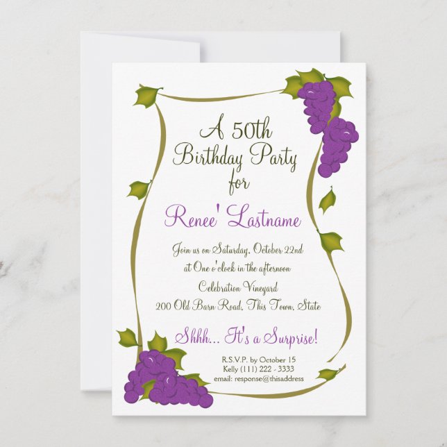 Invitación Cosecha de uvas 50.º cumpleaños (Anverso)