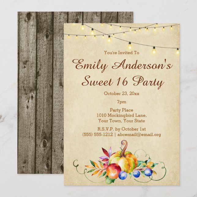 Invitación Cosecha Luces Dulce 16 Cumpleaños (Anverso / Reverso)