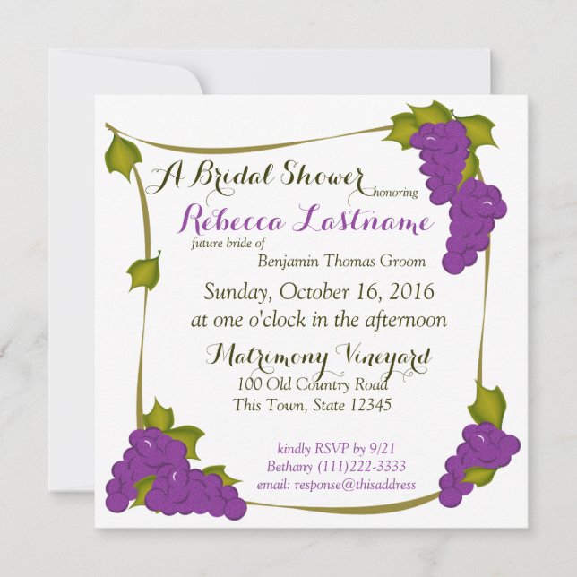 Invitación Cosecha uvas viñas Ducha de novias (Anverso)